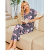 image:imageEkouaer Long Nightgowns for Women Plus Size House Dress Short Sleeve Night Gown Pleated Full Length Loungwear S4XLGrey Flowers