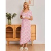 image:imageEkouaer Long Nightgowns for Women Plus Size House Dress Short Sleeve Night Gown Pleated Full Length Loungwear S4XLPink Flower
