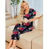 image:imageEkouaer Long Nightgowns for Women Plus Size House Dress Short Sleeve Night Gown Pleated Full Length Loungwear S4XLRed Flowers