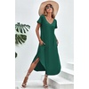 image:imageEkouaer Long Nightgowns for Women Short Sleeve House Dress with Pockets V Neck Sleepshirts Side Split Sleepwear S4XLDark Green