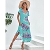 image:imageEkouaer Long Nightgowns for Women Short Sleeve House Dress with Pockets V Neck Sleepshirts Side Split Sleepwear S4XLFlower Blue