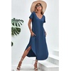 image:imageEkouaer Long Nightgowns for Women Short Sleeve House Dress with Pockets V Neck Sleepshirts Side Split Sleepwear S4XLNavy Blue