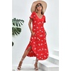 image:imageEkouaer Long Nightgowns for Women Short Sleeve House Dress with Pockets V Neck Sleepshirts Side Split Sleepwear S4XLRed Christmas