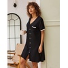 image:imageEkouaer Nightgowns for Women Button Down Pajamas Tops Short Sleeve Sleepwear VNeck Sleepwear S3XLBlack