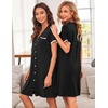 image:imageEkouaer Nightgowns for Women Button Down Pajamas Tops Short Sleeve Sleepwear VNeck Sleepwear S3XLBlack