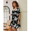 image:imageEkouaer Nightgowns for Women Button Down Pajamas Tops Short Sleeve Sleepwear VNeck Sleepwear S3XLBlack Flower