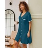 image:imageEkouaer Nightgowns for Women Button Down Pajamas Tops Short Sleeve Sleepwear VNeck Sleepwear S3XLBlue  Green