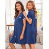 image:imageEkouaer Nightgowns for Women Button Down Pajamas Tops Short Sleeve Sleepwear VNeck Sleepwear S3XLBlue
