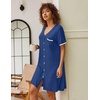image:imageEkouaer Nightgowns for Women Button Down Pajamas Tops Short Sleeve Sleepwear VNeck Sleepwear S3XLBlue