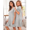 image:imageEkouaer Nightgowns for Women Button Down Pajamas Tops Short Sleeve Sleepwear VNeck Sleepwear S3XLLight Grey