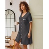 image:imageEkouaer Nightgowns for Women Button Down Pajamas Tops Short Sleeve Sleepwear VNeck Sleepwear S3XLMisty Grey
