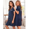 image:imageEkouaer Nightgowns for Women Button Down Pajamas Tops Short Sleeve Sleepwear VNeck Sleepwear S3XLNavy Blue