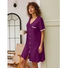 image:imageEkouaer Nightgowns for Women Button Down Pajamas Tops Short Sleeve Sleepwear VNeck Sleepwear S3XLPurple