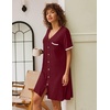 image:imageEkouaer Nightgowns for Women Button Down Pajamas Tops Short Sleeve Sleepwear VNeck Sleepwear S3XLWine Red