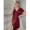 image:imageEkouaer Nightgowns for Women Button Down Pajamas Tops Short Sleeve Sleepwear VNeck Sleepwear S3XLWine Red