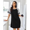 image:imageEkouaer Nightgowns for Women Short Sleeve Sleepshirts Crew Neck Nightshirts Color Block Pajamas Dress Soft SleepwearBlack