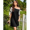 image:imageEkouaer Nightgowns for Women Short Sleeve Sleepshirts Crew Neck Nightshirts Color Block Pajamas Dress Soft SleepwearBlack