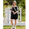 image:imageEkouaer Nightgowns for Women Short Sleeve Sleepshirts Crew Neck Nightshirts Color Block Pajamas Dress Soft SleepwearBlack