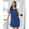 image:imageEkouaer Nightgowns for Women Short Sleeve Sleepshirts Crew Neck Nightshirts Color Block Pajamas Dress Soft SleepwearBlue