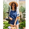 image:imageEkouaer Nightgowns for Women Short Sleeve Sleepshirts Crew Neck Nightshirts Color Block Pajamas Dress Soft SleepwearBlue