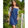 image:imageEkouaer Nightgowns for Women Short Sleeve Sleepshirts Crew Neck Nightshirts Color Block Pajamas Dress Soft SleepwearBlue
