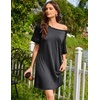 image:imageEkouaer Nightgowns for Women Short Sleeve Sleepshirts Crew Neck Nightshirts Color Block Pajamas Dress Soft SleepwearDark Grey