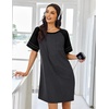 image:imageEkouaer Nightgowns for Women Short Sleeve Sleepshirts Crew Neck Nightshirts Color Block Pajamas Dress Soft SleepwearDark Grey