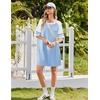 image:imageEkouaer Nightgowns for Women Short Sleeve Sleepshirts Crew Neck Nightshirts Color Block Pajamas Dress Soft SleepwearLight Blue