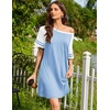 image:imageEkouaer Nightgowns for Women Short Sleeve Sleepshirts Crew Neck Nightshirts Color Block Pajamas Dress Soft SleepwearLight Blue