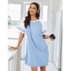 image:imageEkouaer Nightgowns for Women Short Sleeve Sleepshirts Crew Neck Nightshirts Color Block Pajamas Dress Soft SleepwearLight Blue