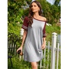image:imageEkouaer Nightgowns for Women Short Sleeve Sleepshirts Crew Neck Nightshirts Color Block Pajamas Dress Soft SleepwearLight Grey