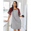 image:imageEkouaer Nightgowns for Women Short Sleeve Sleepshirts Crew Neck Nightshirts Color Block Pajamas Dress Soft SleepwearLight Grey