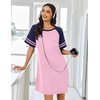 image:imageEkouaer Nightgowns for Women Short Sleeve Sleepshirts Crew Neck Nightshirts Color Block Pajamas Dress Soft SleepwearLight Pink