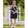 image:imageEkouaer Nightgowns for Women Short Sleeve Sleepshirts Crew Neck Nightshirts Color Block Pajamas Dress Soft SleepwearNavy Blue
