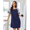 image:imageEkouaer Nightgowns for Women Short Sleeve Sleepshirts Crew Neck Nightshirts Color Block Pajamas Dress Soft SleepwearNavy Blue