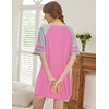 image:imageEkouaer Nightgowns for Women Short Sleeve Sleepshirts Crew Neck Nightshirts Color Block Pajamas Dress Soft SleepwearPeach Pink