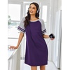 image:imageEkouaer Nightgowns for Women Short Sleeve Sleepshirts Crew Neck Nightshirts Color Block Pajamas Dress Soft SleepwearPurple