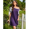 image:imageEkouaer Nightgowns for Women Short Sleeve Sleepshirts Crew Neck Nightshirts Color Block Pajamas Dress Soft SleepwearPurple