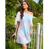 image:imageEkouaer Nightgowns for Women Short Sleeve Sleepshirts Crew Neck Nightshirts Color Block Pajamas Dress Soft SleepwearPurple Tie Dye
