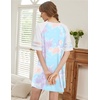 image:imageEkouaer Nightgowns for Women Short Sleeve Sleepshirts Crew Neck Nightshirts Color Block Pajamas Dress Soft SleepwearPurple Tie Dye