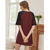 image:imageEkouaer Nightgowns for Women Short Sleeve Sleepshirts Crew Neck Nightshirts Color Block Pajamas Dress Soft SleepwearWine Red