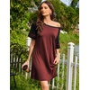 image:imageEkouaer Nightgowns for Women Short Sleeve Sleepshirts Crew Neck Nightshirts Color Block Pajamas Dress Soft SleepwearWine Red