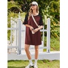 image:imageEkouaer Nightgowns for Women Short Sleeve Sleepshirts Crew Neck Nightshirts Color Block Pajamas Dress Soft SleepwearWine Red
