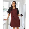 image:imageEkouaer Nightgowns for Women Short Sleeve Sleepshirts Crew Neck Nightshirts Color Block Pajamas Dress Soft SleepwearWine Red