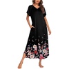 image:imageEkouaer Long Nightgown Womens Loungewear Short Sleeve Sleepwear Full Length Sleep Shirt with PocketsBlack Floral