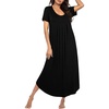 image:imageEkouaer Long Nightgowns for Women Plus Size House Dress Short Sleeve Night Gown Pleated Full Length Loungwear S4XLBlack