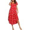 image:imageEkouaer Long Nightgowns for Women Short Sleeve House Dress with Pockets V Neck Sleepshirts Side Split Sleepwear S4XLRed Christmas