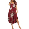 image:imageEkouaer Long Nightgowns for Women Short Sleeve House Dress with Pockets V Neck Sleepshirts Side Split Sleepwear S4XLWine Red Floral