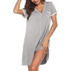 image:imageEkouaer Nightgowns for Women Button Down Pajamas Tops Short Sleeve Sleepwear VNeck Sleepwear S3XLLight Grey