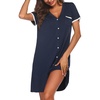 image:imageEkouaer Nightgowns for Women Button Down Pajamas Tops Short Sleeve Sleepwear VNeck Sleepwear S3XLNavy Blue